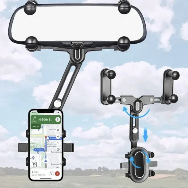 360° Car Rearview Mirror Phone Holder - Compatible with Phones and GPS - Image 3