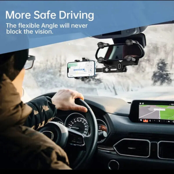 360° Car Rearview Mirror Phone Holder - Compatible with Phones and GPS - Image 2